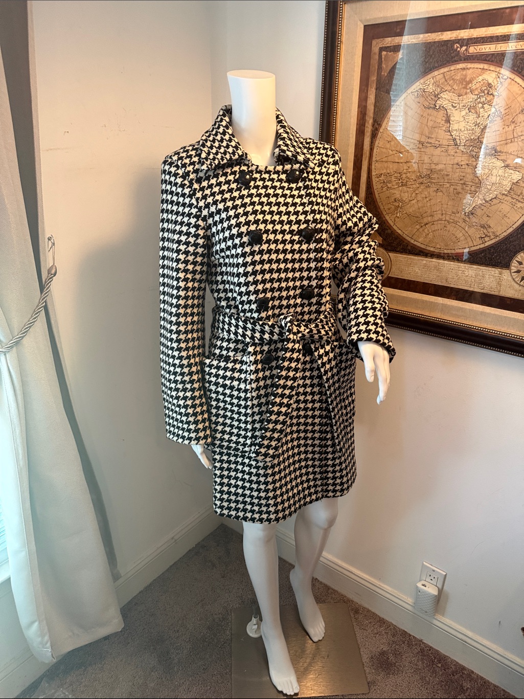 Michael Kors Houndtooth Coat Size 8 Black Cream Color